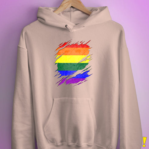 LGBTQ Pride Flag Ripped Reveal Hoodie - Light Pink